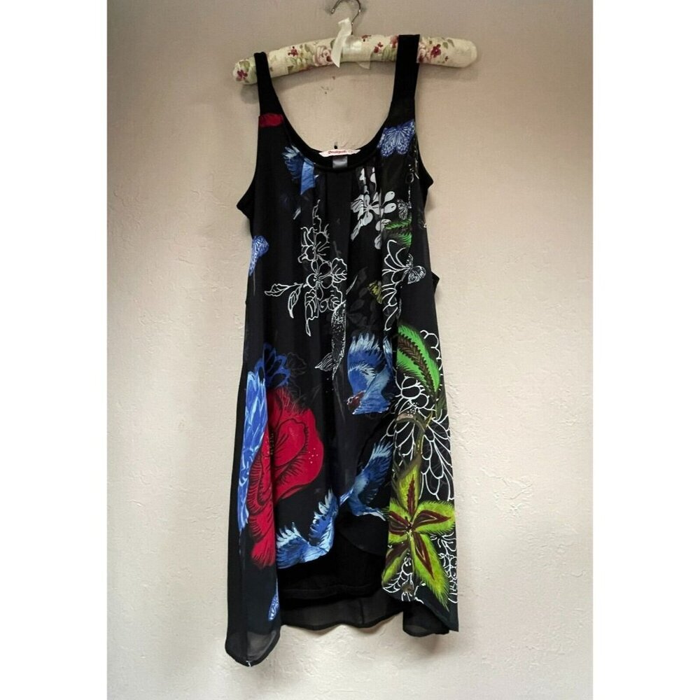 Desigual Women's Size 40 Black Tropical Summer Dress Sleeveless Scoopneck Casual